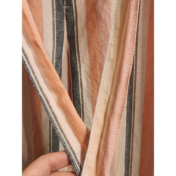 Loft SizeMedium Linen Blend Striped Tie Waist Wide Leg Pocket Pants Coastel - Picture 5 of 11